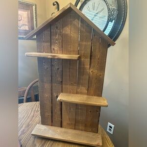 Large rustic knick knack shelf - country cottage - heavy wood 30" tall